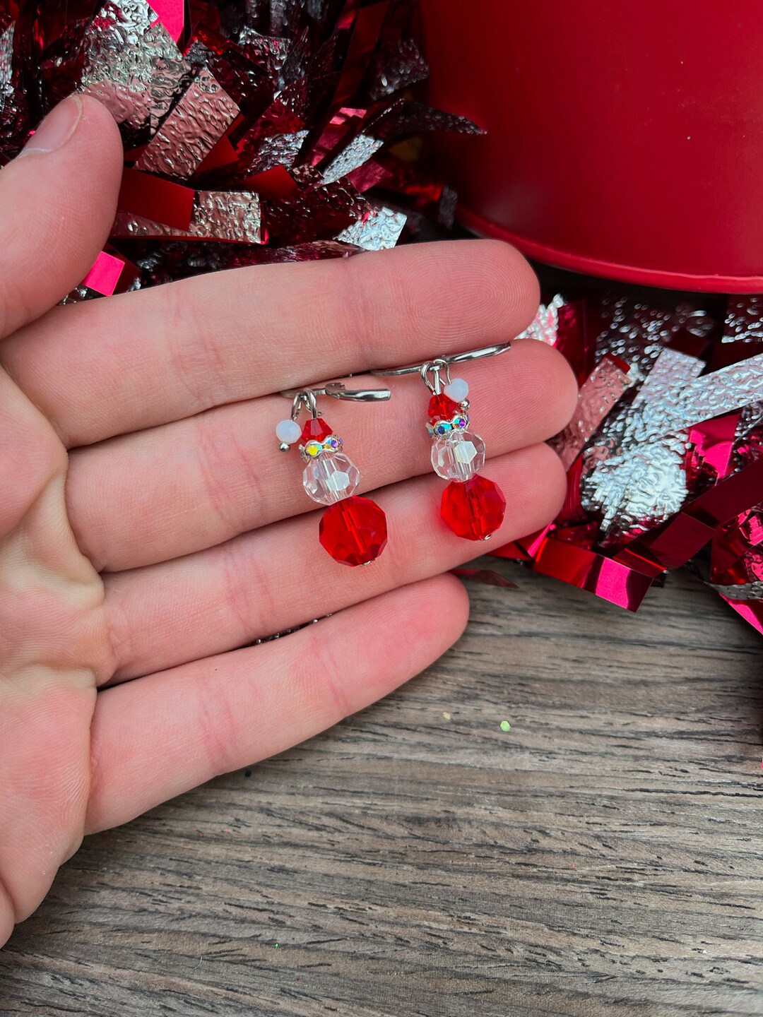 Beaded Santa Earrings Red White Christmas Earrings Simple Bead Santa