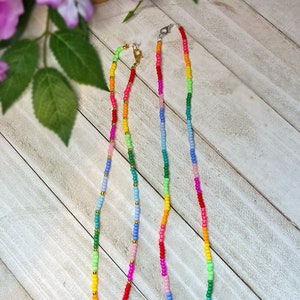 Rainbow Seed Bead Necklace | Summer Necklaces for Women | Colorful Vibrant Simple Necklace | Necklaces for Layering | Y2K Trendy Jewelry