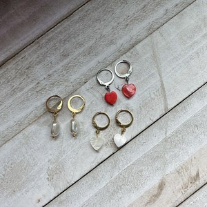 Pearl Huggie Hoop Earrings | Minimalist Pearl Earrings for Women | Heart Shaped Pearls | Simple Huggies Layered Earrings | Pearl Drop |