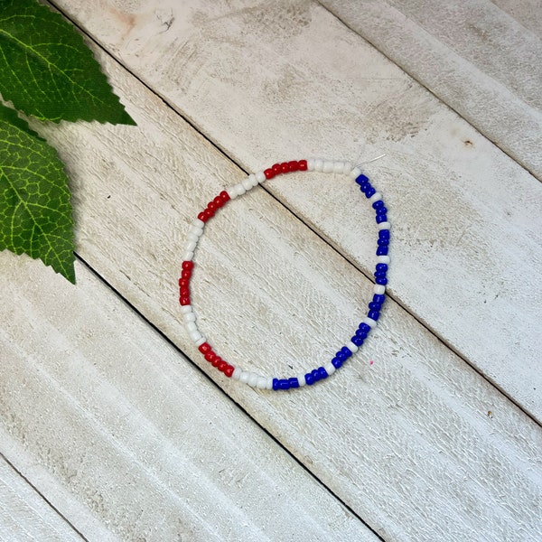 BRACELET Independence Day | 4th of July Accessories | Red White & Blue Bracelet | American Flag Seed Bead Bracelet | Gifts for Kids Adults |