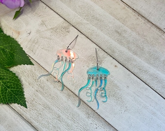 Holographic Acrylic Jellyfish Earrings | Kandi Rave Summer Festival Earrings | Jellyfish Earrings | Summer Sea Critter Earrings |