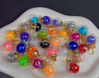 Star Filled Glass Ball Earrings | Gifts for Her | Gifts for Daughters | Simple Gold Design | Star Confetti | Unique and Fun | Kandi Jewelry