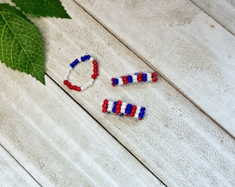 RINGS Independence Day | 4th of July Stackable Rings | Layered Rings for Women | Red White & Blue Seed Bead Rings | American Flag Jewelry |