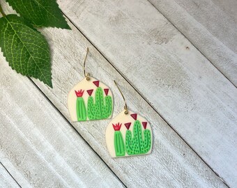 Acrylic Cactus Earrings | Summer Plant Lovers Gold Cactus Earrings | Chic Trendy Earrings | Cactus Flower Earrings for Women |