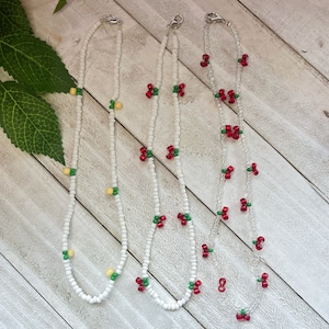 Summer Fruit Necklace | Cherry Lemon Seed Bead Necklace | White Clear Seed Bead | Fruit Necklaces | Choker Necklace | Chic Trendy |