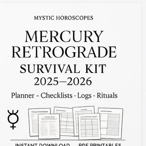 Mercury Retrograde Survival Kit 2025–2026 | Planner + Checklists + Logs | Mystic Horoscopes Printable Bundle