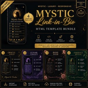 Mystic Link in Bio HTML Template Bundle, 4 Spiritual Website Templates, Linktree Alternative for Instagram TikTok, Tarot Reader, Astrologer, Coach