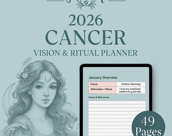 Planificador de rituales emocionales para Cáncer 2026, Diario de sanación lunar, Cuaderno de ejercicios astrológicos para la intuición y el autocuidado