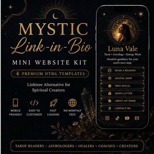 Mystic Link in Bio HTML Template Bundle, 4 Spiritual Website Templates, Linktree Alternative for Instagram TikTok, Tarot Reader, Astrologer, Coach