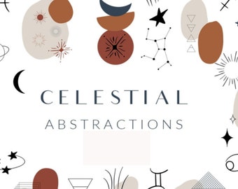 Celestial Abstract Clipart Bundle Set Zodiac Stars - 106 gráficos, 10 estampas da moda - download digital
