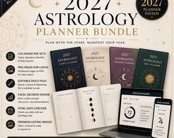 2027 Astrology Planner PLR MRR Bundle, Zodiac Digital Kit, Excel Astrology Dashboard