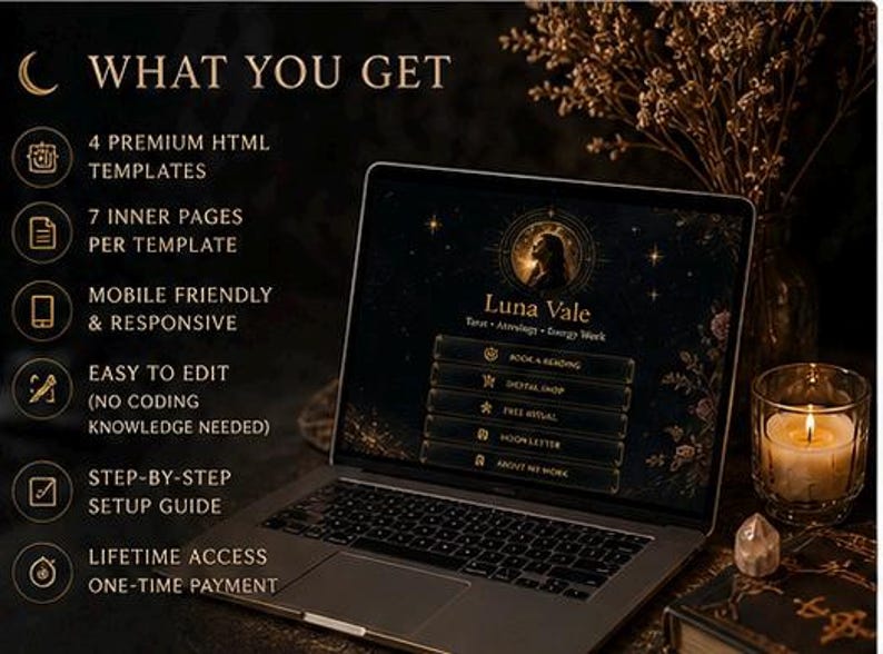 Mystic Link in Bio HTML Template Bundle, 4 Spiritual Website Templates, Linktree Alternative for Instagram TikTok, Tarot Reader, Astrologer, Coach