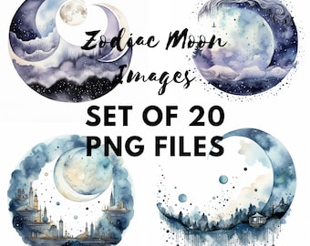 Celestial Zodiac Moon PNG Images: Mystic Horoscope Set (Digital Download)