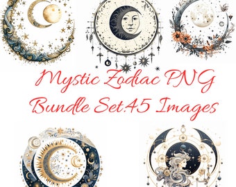 Mystic Zodiac PNG Images – Celestial Astrology Clipart (Digital Download)