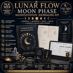 Lunar Manifestation Journal PLR MRR, Moon Phase Journal Bundle, Ritual Planner, HTML App