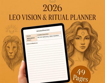 Signo del zodíaco Leo, Planificador 2026, Diario de manifestación astrológica / Cuaderno de ejercicios para el ritual lunar del signo de fuego