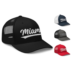 Vintage Miami Baseball Script Mesh Retro Miami Trucker Hat Cap