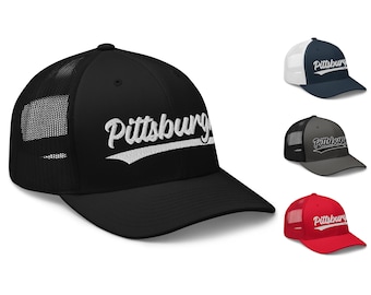 Casquette vintage Pittsburgh Baseball Script Mesh Retro Pittsburgh Trucker Hat