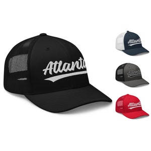 Vintage Atlanta Baseball Script Mesh Retro Atlanta Trucker Hat Cap