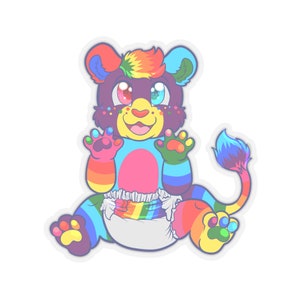 Gay Pride : Autocollant Lion (drapeau classique à 8 bandes)