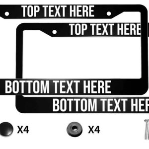 2 Personalized Black License Plate Frame with White Letters