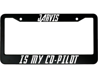 Jarvis Is My Co-Pilot Black License Plate Frame
