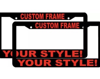 2 Personalized Black License Plate Frame with Red Letters