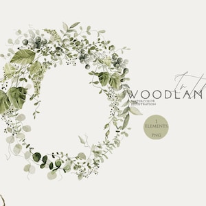 Greenery wreath clipart Watercolor floral frame Foliage clip art Green leaves  Field flowers Botanical elements border Forest leaf Digital