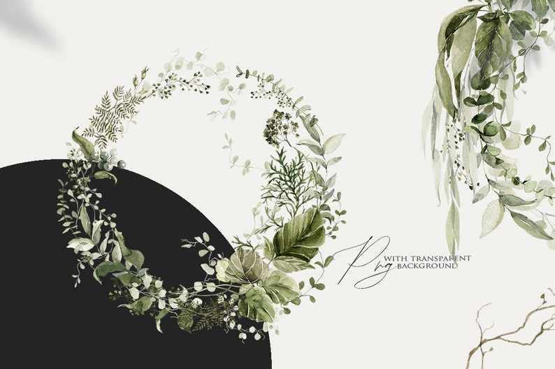 Greenery Wreath Clipart Watercolor Floral Frame Green Leaves ...