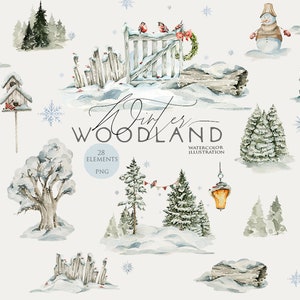 Foresta invernale Acquerello Albero di Natale clipart Pini clipart Bosco invernale Paesaggio innevato Asilo nido clipart Capodanno Digitale Png
