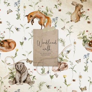 Woodland scene Seamless patterns Digital papers pack Digital background Woodland pattern animals Forest paper Baby pattern PNG Repeats
