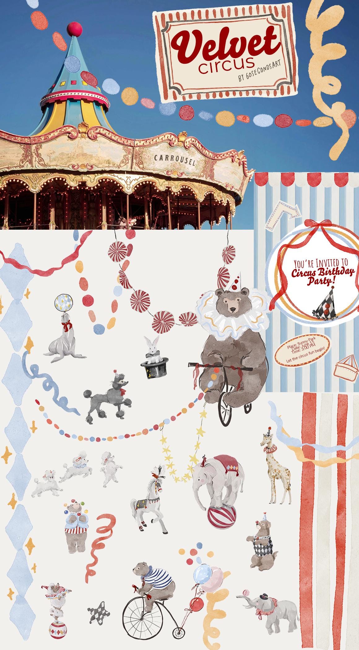 Watercolor Circus Clipart - Nursery Decor - Vintage Carnival Graphics ...