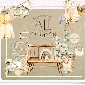 Boho baby decor Baby girl clipart Acquerello nursery decor Boho baby shower Vestiti per bambini Abiti Eco neutro bambini ClipArt neonato Beige Png