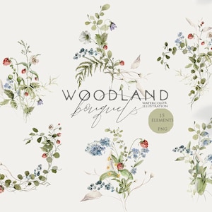 Verdure clipart aquarelle bouquet Floral clip art champ fleurs fraise mariage carte décor feuilles vertes arrangement feuillage PNG