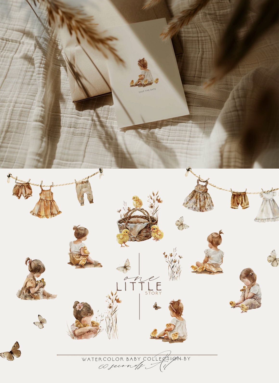 Baby Clipart Watercolor Nursery Decor Boho Baby Shower Baby Clothes ...