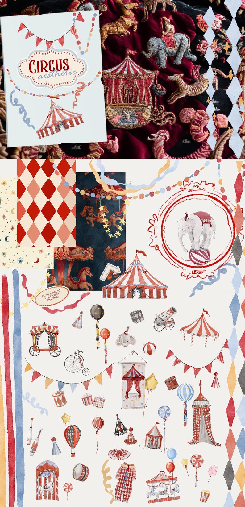 Watercolor Circus Clipart - Nursery Decor - Vintage Carnival Graphics ...