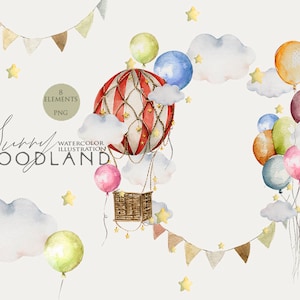 Erster Geburtstag Rahmen Clipart Aquarell Luftballons Digital einladen Baby Mädchen ClipArt Sterne Wolken Baby-Dusche-Kranz Geburtstagseinladung Png