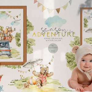 Clipart bébé ours aquarelle animaux mignons Bébés des bois Ours aquarelle clipart chambre d'enfant bébé garçon fille invitation de baby shower numérique Png