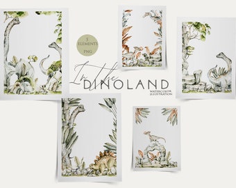 Dinosaurs frame clipart Watercolor dinosaur Dino birthday party Baby shower decor Nursery clip art Kids room print Dinosaur stickers PNG