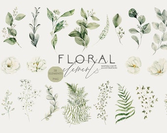 Watercolor greenery clipart, Floral clip art, Green leaves png, Foliage clipart, Botanical elements, Leaf, Wedding card design, Digital