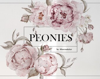 Watercolor floral Peony flowers clipart Watercolour peonies Pink floral wreath Digital paper pack Wedding card design Digital flora Png