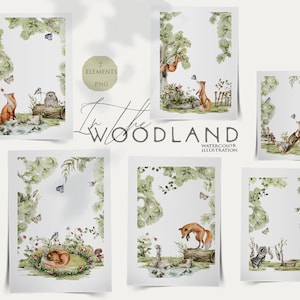Animaux des bois clipart aquarelle renard hérisson bébé animal pépinière Woodland art mural anniversaire fête décor bébé douche carte bébés des bois