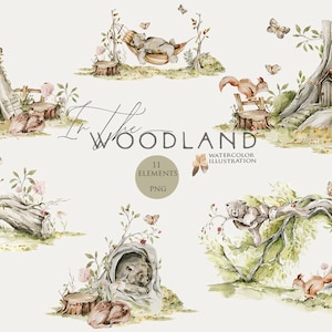 Aquarell Wald Clipart Niedliche Baby Tiere Wald Babys Hasen Kinderzimmer Clip Art Wald Geburtstagsparty Neugeborene Baby Dusche Einladung