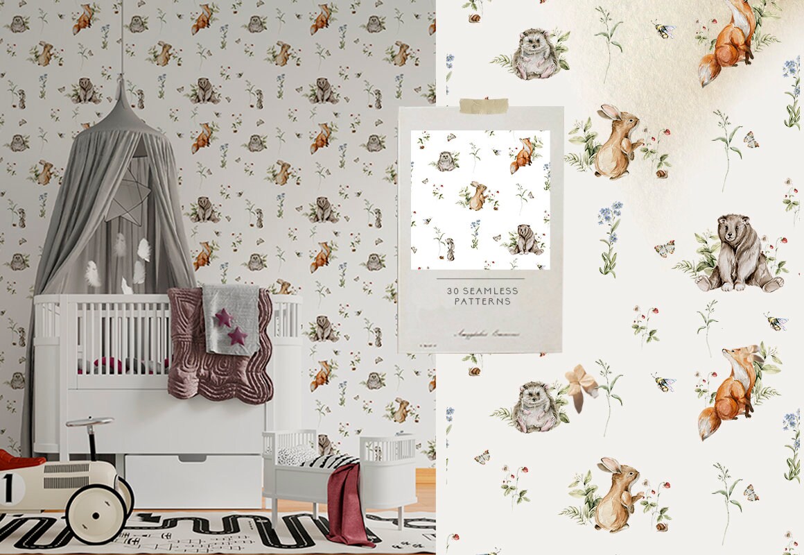 Woodland Scene Seamless Patterns Digital Papers Pack Digital Background ...