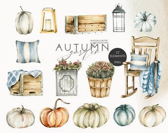 Herfst clipart herfst tuin illustraties aquarel pompoenen lantaarn oogst Halloween print gezellige herfst aquarel herfst decor rustiek png