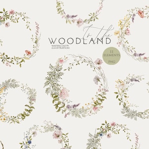 Wald Clipart Blumenkranz Aquarell Wildblumen Feldblumen Rahmen Waldgrün Laub Clipart Digitale Bordüre Png