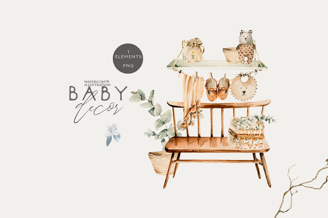 Boho Nursery Clipart Watercolor Baby Room Clip Art Boho Baby Shower ...
