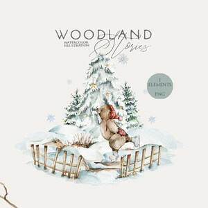 Woodland christmas animals Winter forest bear Watercolor bear clipart Cute baby animals Nursery clip art Woodland baby shower Newborn Png