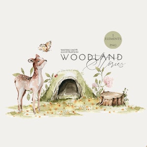 Waldtiere Clipart Aquarell Waldtiere Wald Kinderzimmer Dekor Niedliche Rehe Rehkitz Wasser Farbe Waldtier Wald Baby-Dusche-Einladung Png