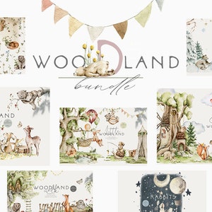 Bos clipart bundel baby dieren aquarel dier bos beer konijn vos babyshower kaart bos babyshower verjaardagsfeestje pasgeboren